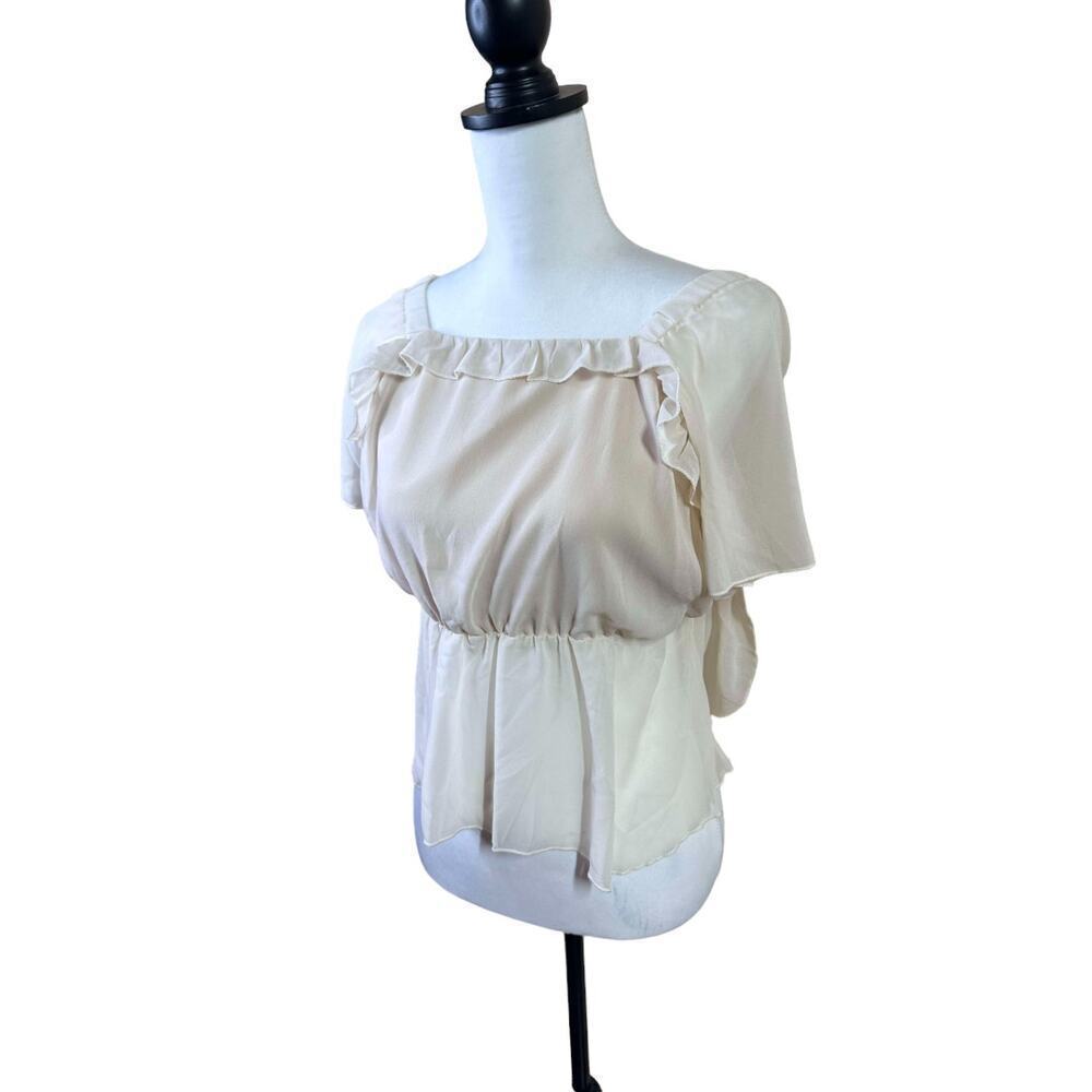 Womans Plus Short Sleeve Peasant Top Cream Color Flowey Light Weight Size 1XL - Picture 2 of 10